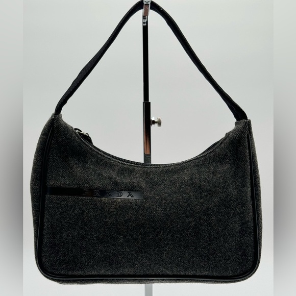 Prada - Authentic - Grey Wool & Black Leather Handbag - Picture 1 of 15